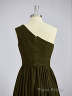 A-Line/Princess One-Shoulder Asymmetrical Chiffon Bridesmaid Dresses with Pleated