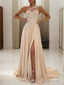 A-Line/Princess One-Shoulder Sweep Train Chiffon Prom Dresses With Leg Slit