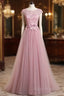 A-Line/Princess Sash Tulle Floor-Length Lace Formal Prom Dresses