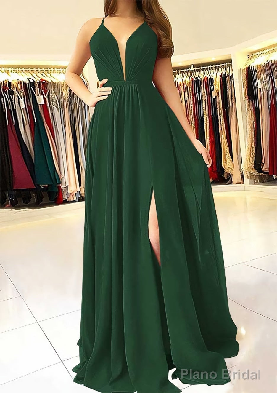 A-line/Princess Scalloped Neck Sleeveless Long/Floor-Length Chiffon Prom Dresses With Split