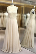 A-Line/Princess Scoop Applique Sleeveless Chiffon Floor-Length Dresses
