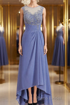 A-Line/Princess Scoop Asymmetrical Chiffon Mother of the Bride Dresses With Appliques Lace