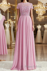 A-Line/Princess Scoop Floor-Length Chiffon Bridesmaid Dresses with Appliques Lace