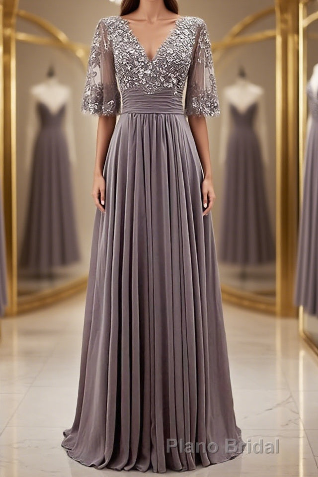 A-line/Princess Scoop Floor-Length Chiffon Mother of the Bride Dresses With Pleats