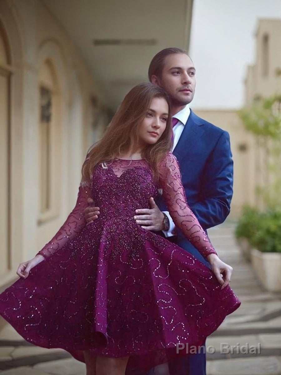 A-Line/Princess Scoop Short/Mini Lace Homecoming Dresses With Sequin Main image