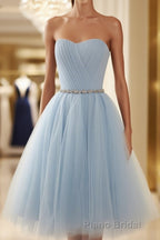 A-Line/Princess Scoop Short/Mini Tulle Homecoming Dresses With Beading