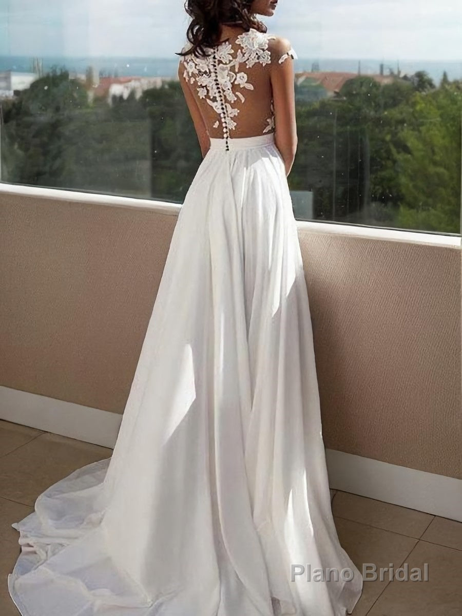A-Line/Princess Scoop Sweep Train Chiffon Evening Dresses With Leg Slit Secondary image
