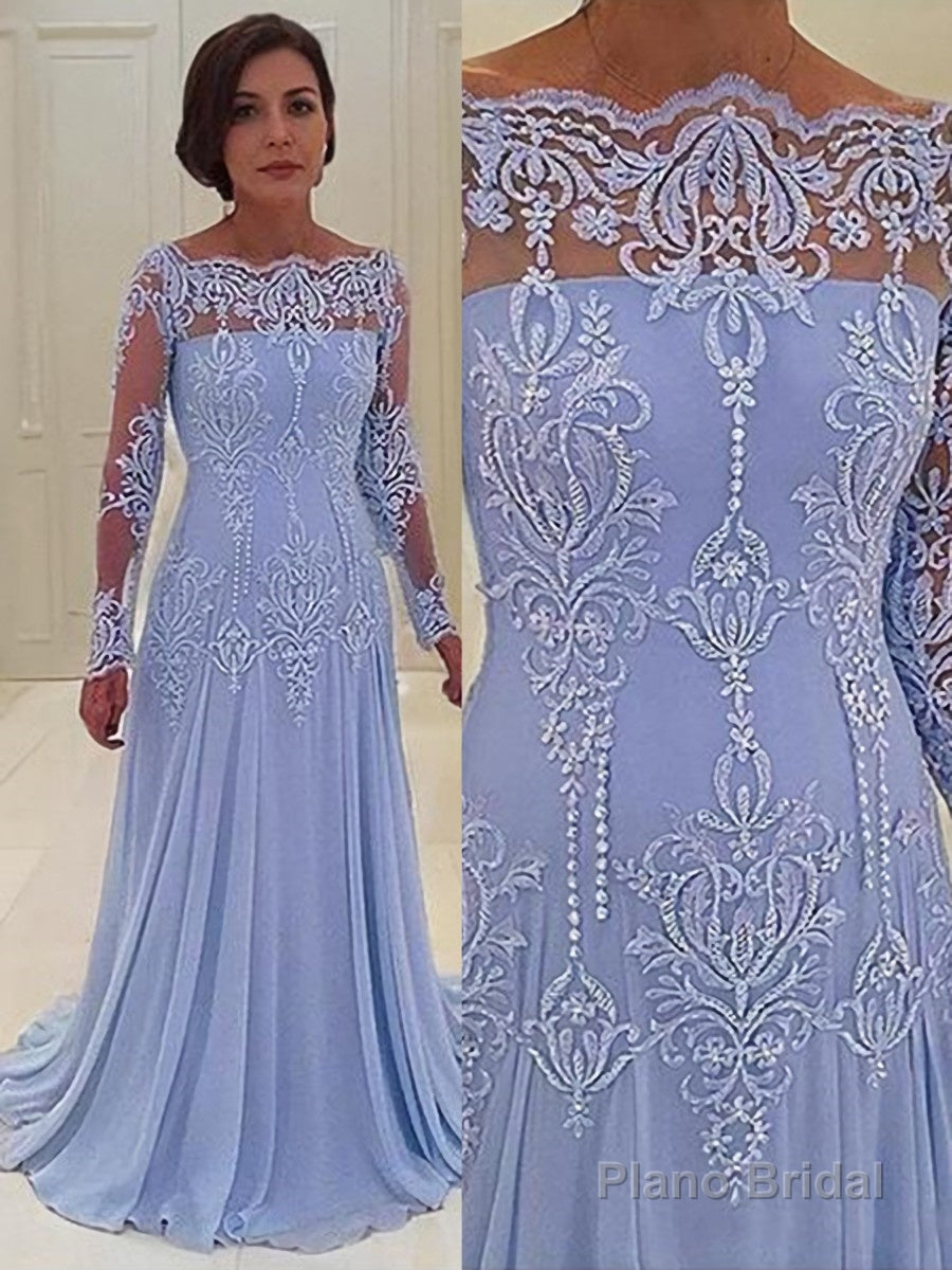 A-Line/Princess Scoop Sweep Train Chiffon Mother of the Bride Dresses With Lace Applique Main image