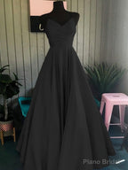 A-Line/Princess Spaghetti Straps Floor-Length Satin Prom Dresses With Ruffles