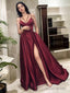 A-Line/Princess Spaghetti Straps Sweep Train Satin Evening Dresses With Pockets