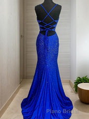 A-Line/Princess Spaghetti Straps Sweep Train Silk like Satin Formal Prom Dresses With Ruffles