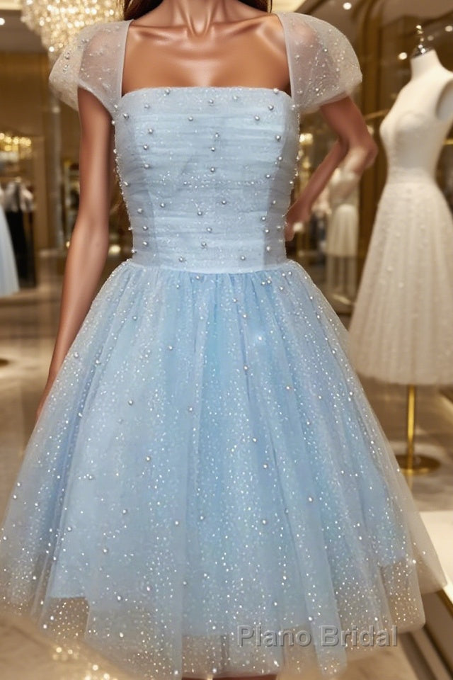 A-Line/Princess Strapless Short/Mini Tulle Homecoming Dresses With Beading Main image