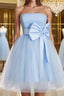A-Line/Princess Strapless Short/Mini Tulle Homecoming Dresses With Bow