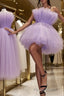 A-Line/Princess Strapless Short/Mini Tulle Homecoming Dresses With Cascading Ruffles