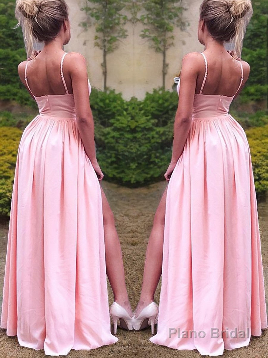 A-Line/Princess Straps Floor-Length Stretch Crepe Prom Dresses With Leg Slit Secondary image