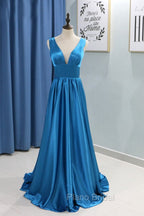 A-Line/Princess Sweep Train Sleeveless Satin V-Neck Bridesmaid Dresses