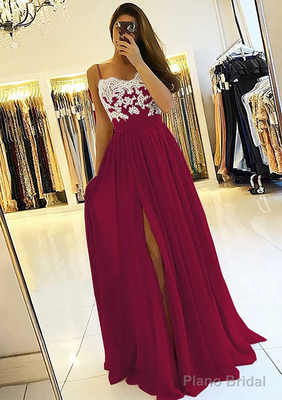 A-line/Princess Sweetheart Sleeveless Long/Floor-Length Chiffon Prom Dresses With Split Appliqued