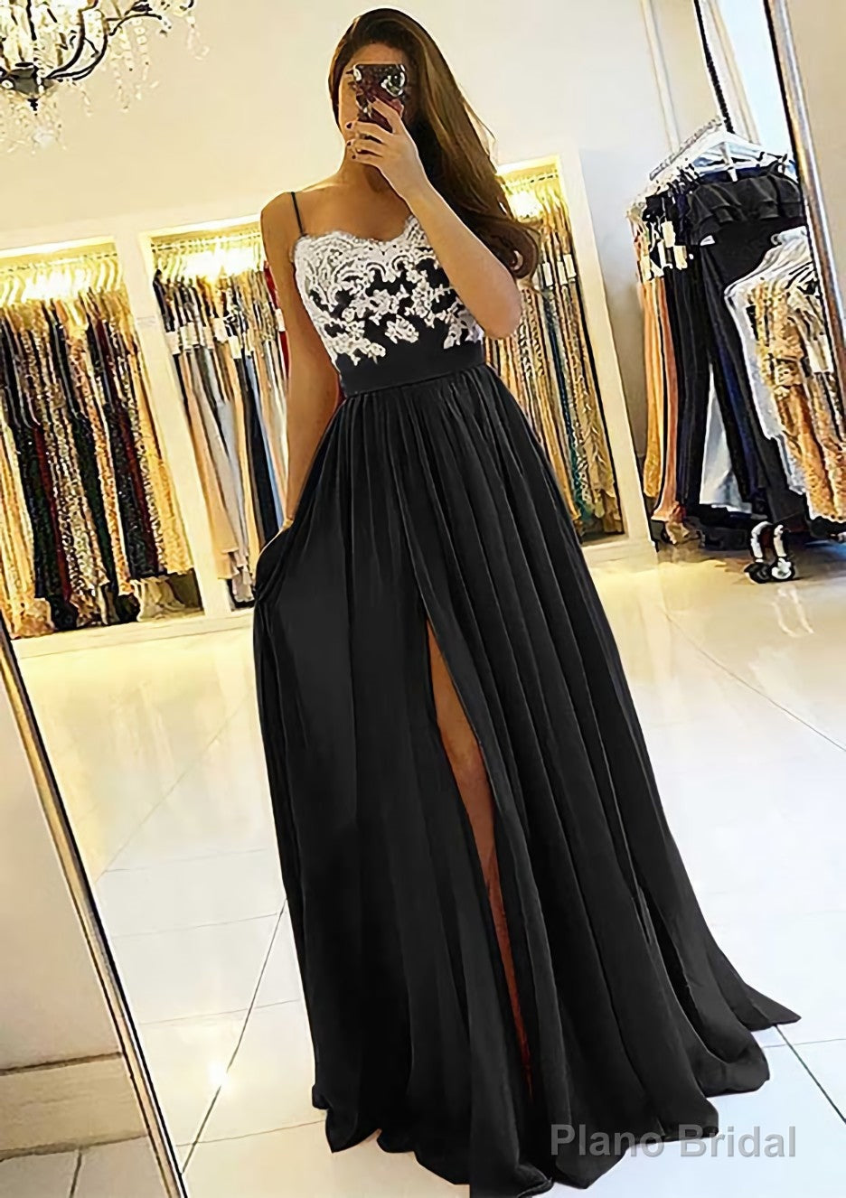 A-line/Princess Sweetheart Sleeveless Long/Floor-Length Chiffon Prom Dresses With Split Appliqued
