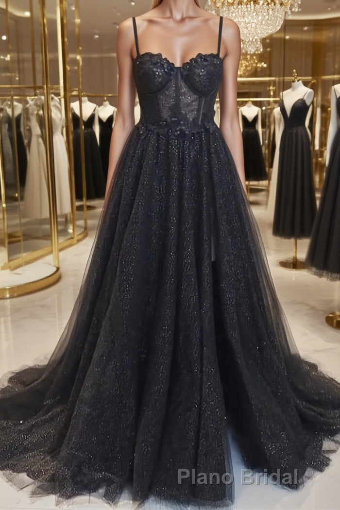 A-Line/Princess Sweetheart Sweep Train Formal Prom Dresses With Leg Slit