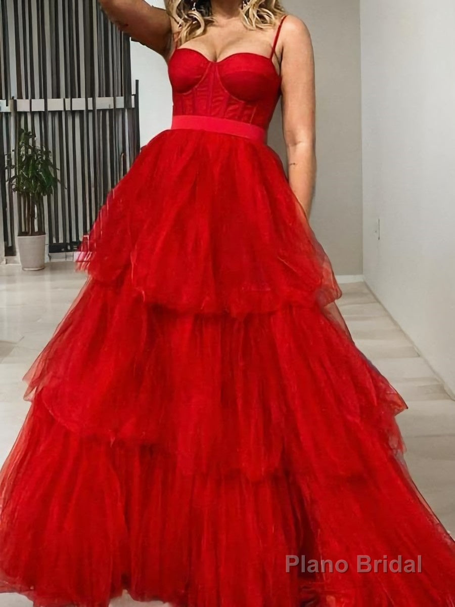 A-Line/Princess Sweetheart Sweep Train Tulle Prom Dresses Main image