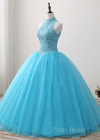 A-Line/Princess Tulle Appliques Lace Formal Prom Dresses With Beading