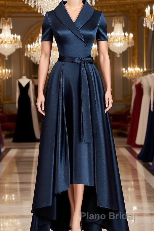 A-Line/Princess V-neck Asymmetrical Satin Mother of the Bride Dresses With Belt/Sash Main image