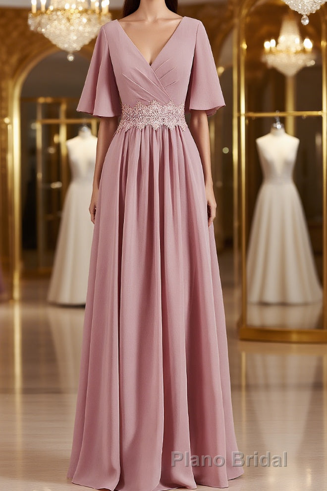 A-Line/Princess V-neck Chiffon Floor-Length Mother of the Bride Dresses Main image