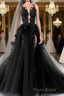 A-line/Princess V-neck Court Train Tulle Wedding Dresses with Appliques Lace