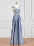 A-Line/Princess V-neck Floor-Length Chiffon Mother of the Bride Dresses With Appliques Lace