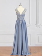 A-Line/Princess V-neck Floor-Length Chiffon Mother of the Bride Dresses With Appliques Lace
