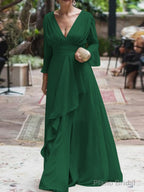 A-Line/Princess V-neck Floor-Length Chiffon Mother of the Bride Dresses With Ruffles