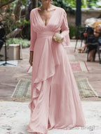 A-Line/Princess V-neck Floor-Length Chiffon Mother of the Bride Dresses With Ruffles