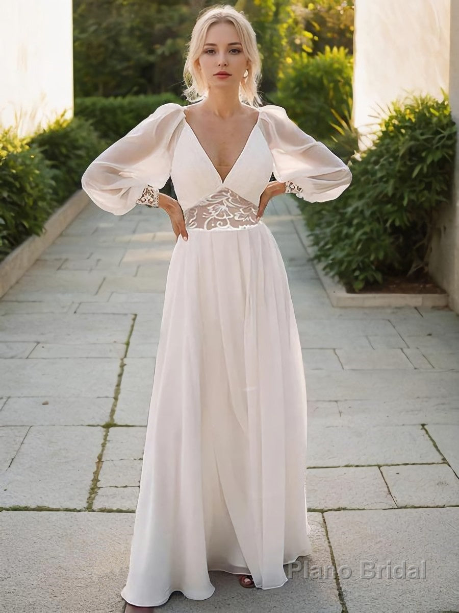 A-line/Princess V-neck Floor-Length Chiffon Wedding Dress Main image