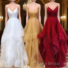 A-Line/Princess V-neck Floor-Length Formal Prom Dresses