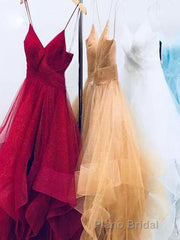 A-Line/Princess V-neck Floor-Length Formal Prom Dresses