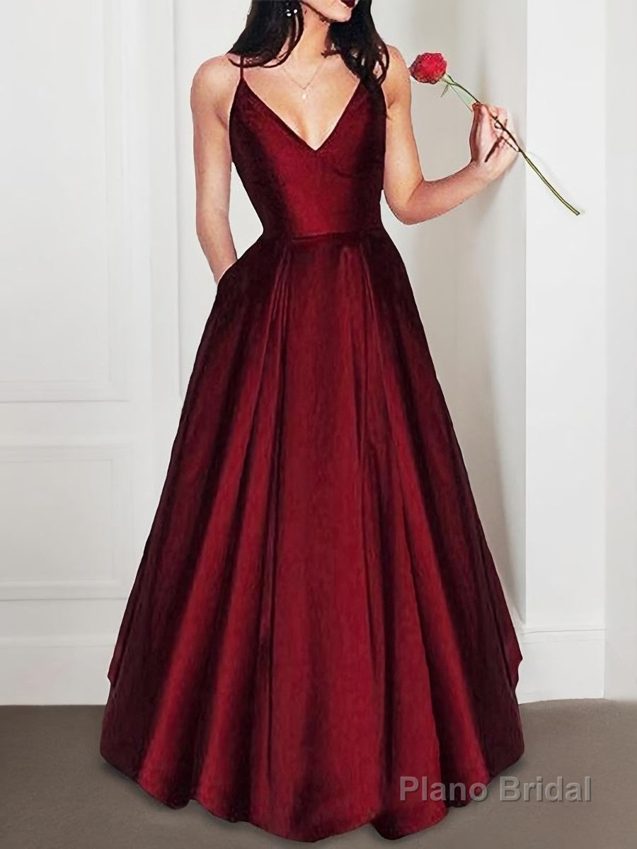 A-Line/Princess V-neck Floor-Length Satin Evening Dresses Main image