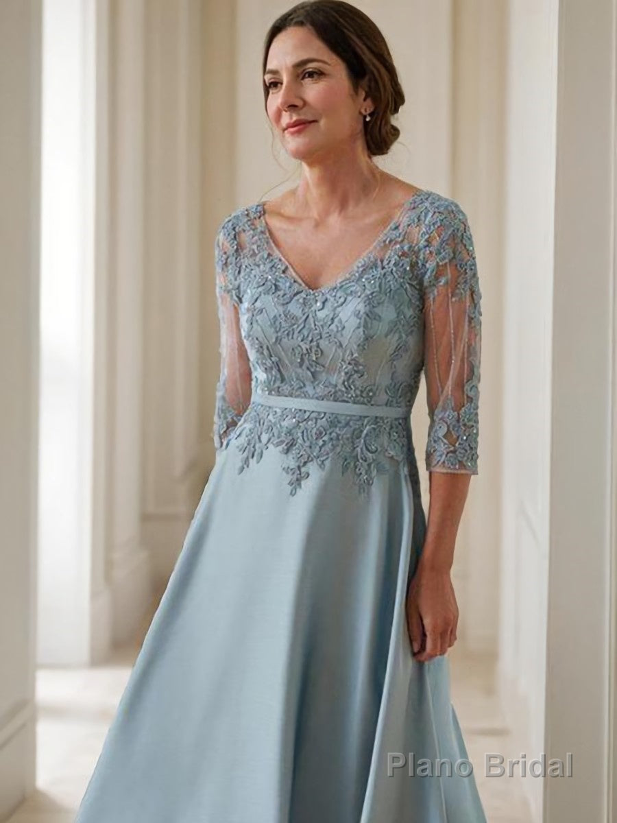 A-Line/Princess V-neck Floor-Length Satin Mother of the Bride Dresses With Appliques Lace Main image