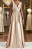 A-Line/Princess V-neck Floor-Length Silk like Satin Bridesmaid Dresses with Belt/Sash