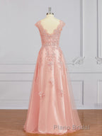 A-Line/Princess V-neck Floor-Length Tulle Mother of the Bride Dresses With Appliques Lace