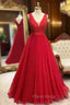 A-line Princess V Neck Long/Floor-Length Sparkly Tulle Formal Prom Dresses With Appliqued Beading Glitter