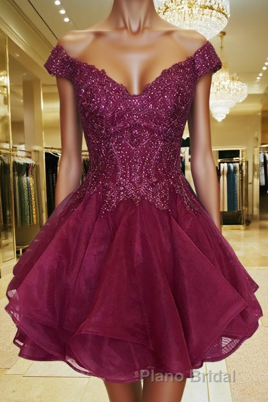 A-Line/Princess V-neck Short/Mini Organza Homecoming Dresses With Beading Main image