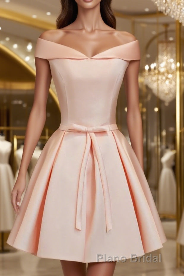 A-Line/Princess V-neck Short/Mini Satin Homecoming Dresses With Bow