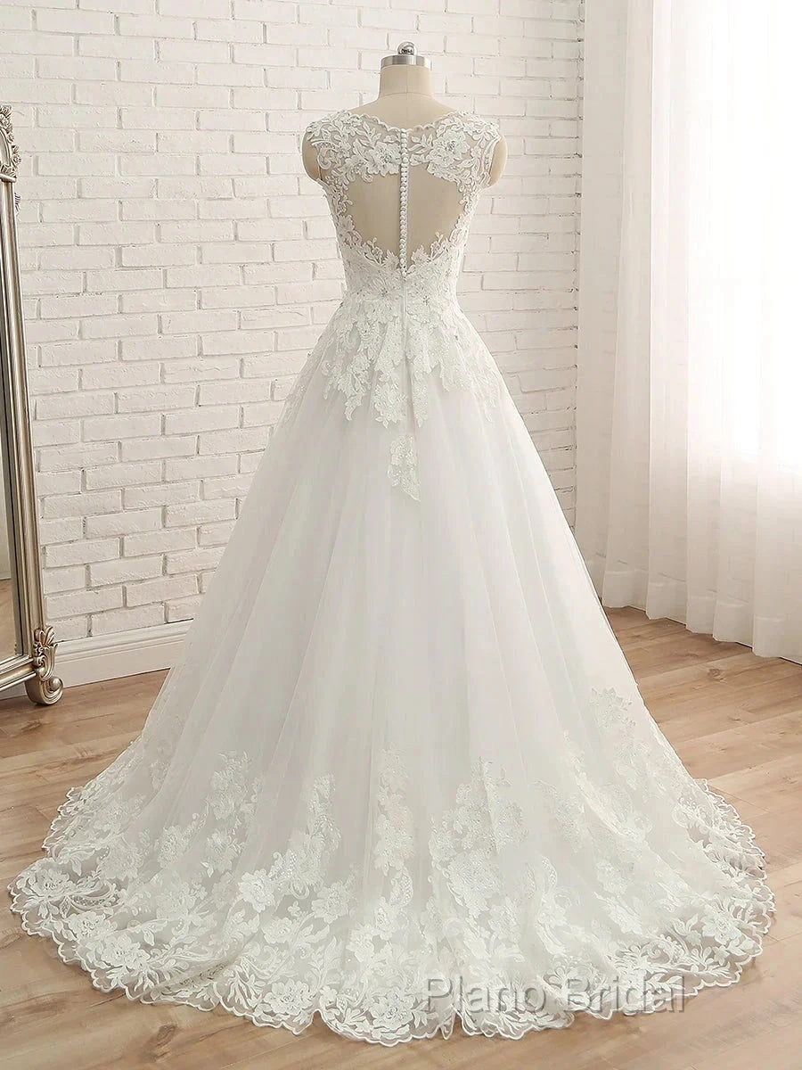 A-Line/Princess V-Neck Sleeveless Applique Tulle Floor-Length Wedding Dresses Secondary image
