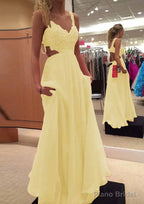 A-line/Princess V Neck Sleeveless Long/Floor-Length Chiffon Prom Dresses With Lace Beading