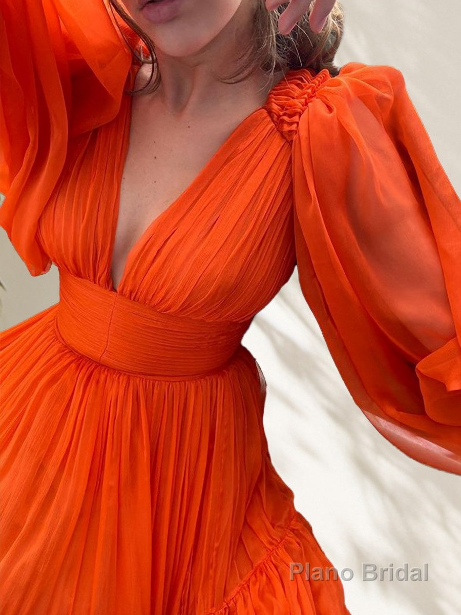 A-Line/Princess V-neck Sweep Train 30D Chiffon Prom Dresses With Pleated Secondary image