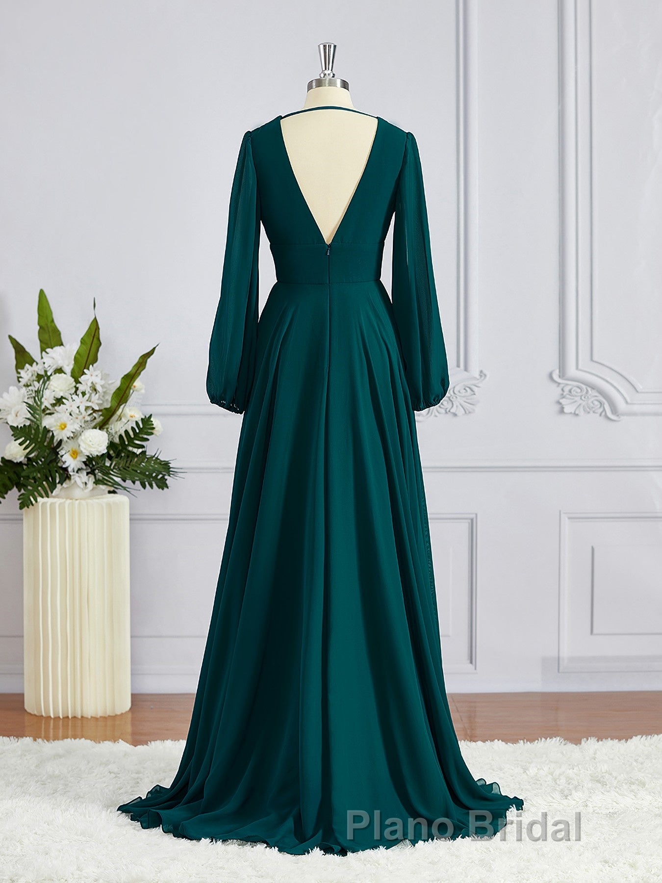 A-Line/Princess V-neck Sweep Train Chiffon Bridesmaid Dresses