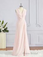 A-Line/Princess V-neck Sweep Train Chiffon Bridesmaid Dresses