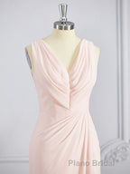 A-Line/Princess V-neck Sweep Train Chiffon Bridesmaid Dresses