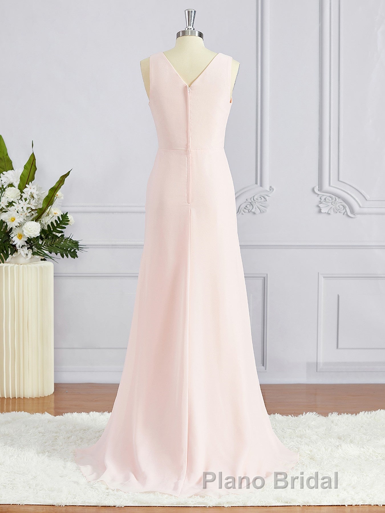 A-Line/Princess V-neck Sweep Train Chiffon Bridesmaid Dresses