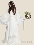 A-Line/Princess V-neck Sweep Train Chiffon Wedding Dresses With Belt/Sash